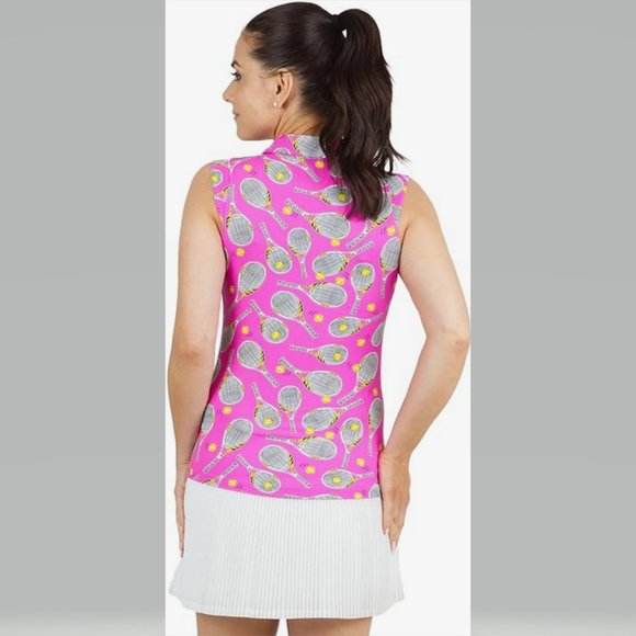 IBKUL Venus Print Sleeveless Polo Shirt Tennis BRAND NEW Hot PINK NWT - Picture 2 of 13